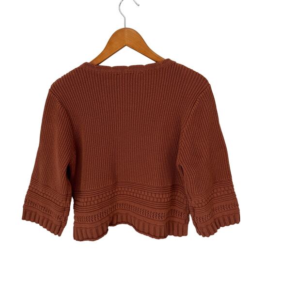 OPHELIA ROE Sweater Womens Large Rust Ribbed Crochet Boxy Boho - Picture 2 of 11